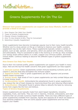 Greens Supplements For On The Go