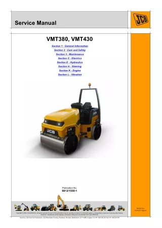 JCB VMT380, VMT430 Vibratory Tandem Roller Service Repair Manual Instant Download (from 2803540 onwards)