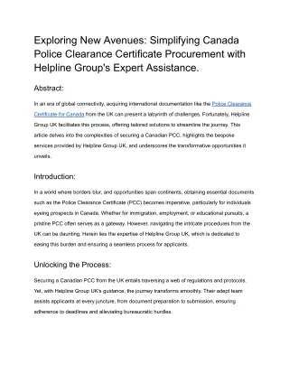 Exploring New Avenues_ Simplifying Canada Police Clearance Certificate Procurement with Helpline Group's Expert Assistan