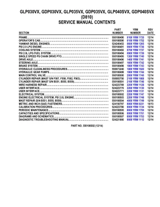 YALE (D810) GDP030VX LIFT TRUCK Service Repair Manual