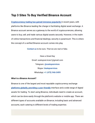 Top 3 Sites To Buy Verified Binance Account