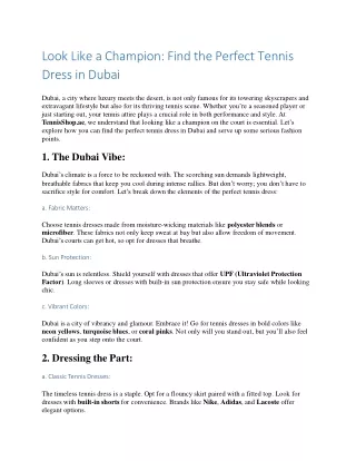 Look Like a Champion: Find the Perfect Tennis Dress in Dubai