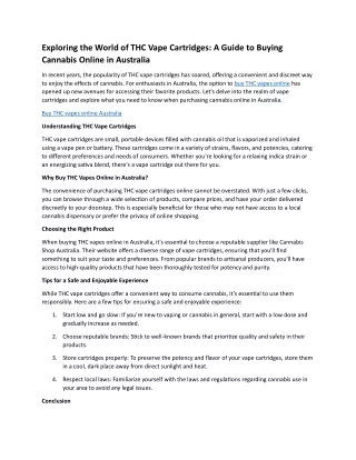 World of THC Vape Cartridges- A Guide to Buying Cannabis Online in Australia