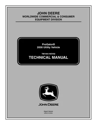 John Deere ProGator 2030 Utility Vehicle Service Repair Manual Instant Download