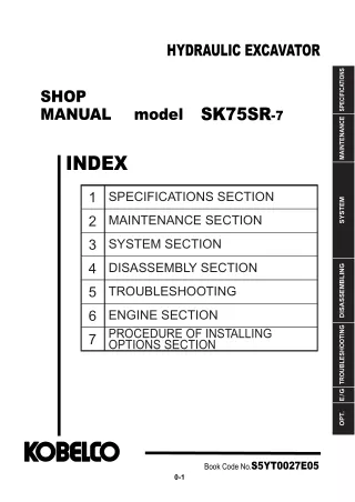 Kobelco SK75SR-7 (EU) HYDRAULIC EXCAVATOR Service Repair Manual Instant Download (Book Code No.S5YT0027E05)