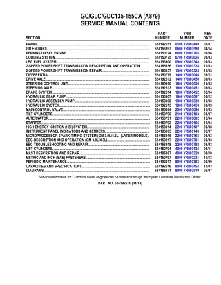 YALE A879 GC135-155CA LIFT TRUCK Service Repair Manual