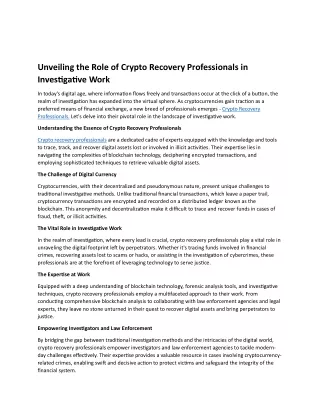Role of Crypto Recovery Professionals in Investigative Work