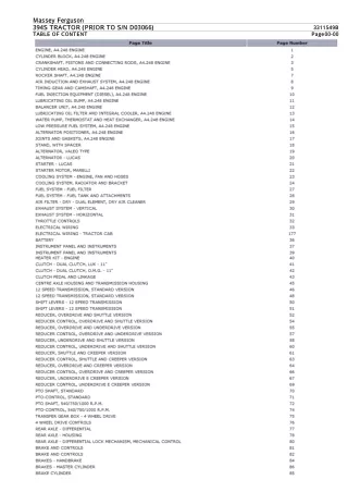 Massey Ferguson 394S TRACTOR (PRIOR TO SN D03066) Parts Catalogue Manual Instant Download