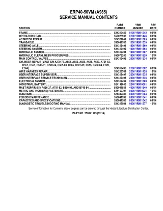 YALE A985 ERP40VM LIFT TRUCK Service Repair Manual