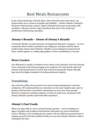 Jimmys Dagwood Fast Foods Restaurants