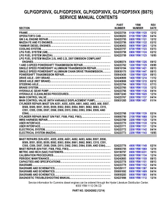 YALE B875 GDP20VX LIFT TRUCK Service Repair Manual