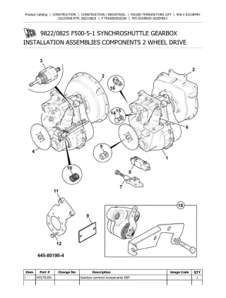 JCB 926-2 Rough Terrain Forklift Parts Catalogue Manual (Serial Number 02228490-02229508)