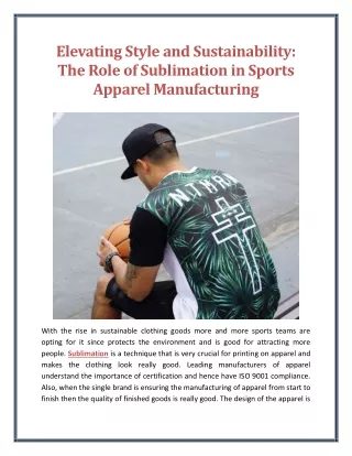 Elevating Style and Sustainability The Role of Sublimation in Sports Apparel Manufacturing