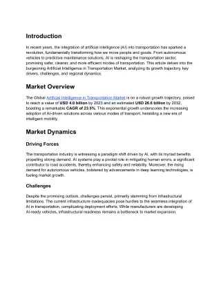 Artificial Intelligence in Transportation Market Analysis