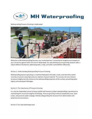 Waterproofing Pressure Grouting in Hyderabad