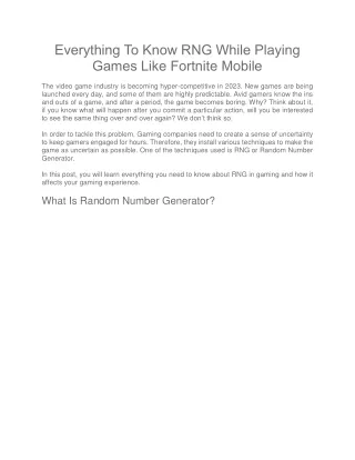 Everything To Know RNG While Playing Games Like Fortnite Mobile