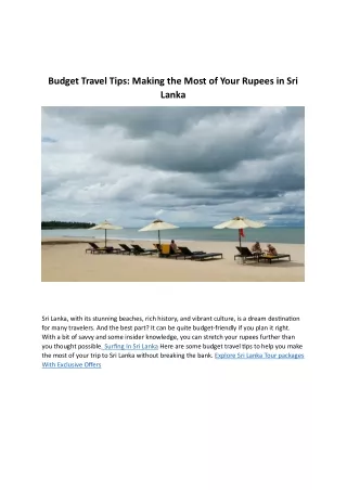 Budget Travel Tips Making the Most of Your Rupees in Sri Lanka