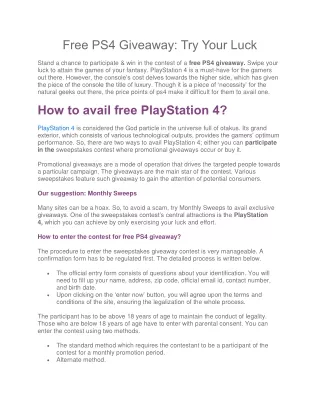 Free PS4 Giveaway