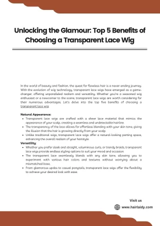 Unlocking the Glamour: Top 5 Benefits of Choosing a Transparent Lace Wig