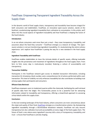 FoodTraze Empowering Transparent Ingredient Traceability Across the Supply Chain