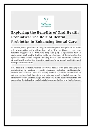 Exploring the Benefits of Oral Health Probiotics The Role of Dental Probiotics in Enhancing Dental Care