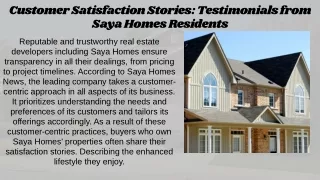 Customer Satisfaction Stories Testimonials from Saya Homes Residents