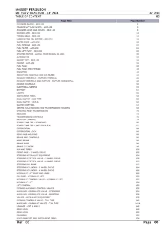 Massey Ferguson MF 154 V TRACTOR Parts Catalogue Manual Instant Download