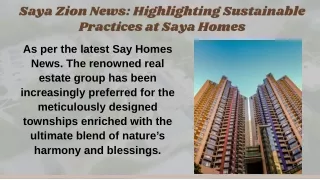 Saya Zion News Highlighting Sustainable Practices at Saya Homes