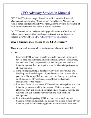 CFO Advisory Service in Mumbai