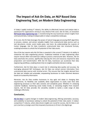 The Impact an NLP Based Data Engineering Tool on Modern Data Engineering