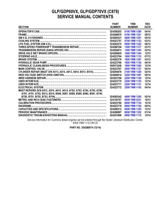 YALE C878 GLP70VX LIFT TRUCK Service Repair Manual