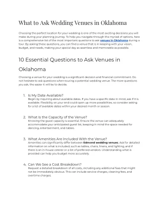 What to Ask Wedding Venues in Oklahoma