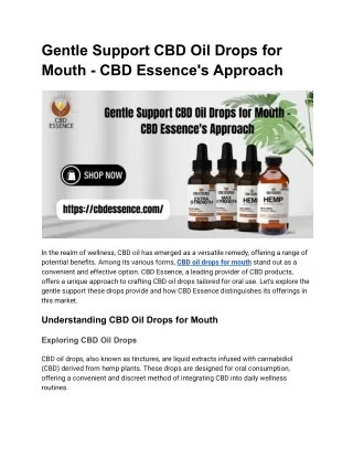 Gentle Support CBD Oil Drops for Mouth - CBD Essence's Approach