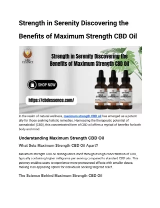 Strength in Serenity Discovering the Benefits of Maximum Strength CBD Oil