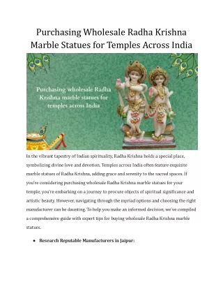 Purchasing Wholesale Radha Krishna Marble Statues for Temples Across India