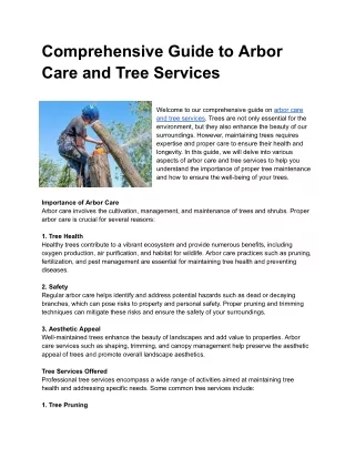 Comprehensive Guide to Arbor Care and Tree Services memorial