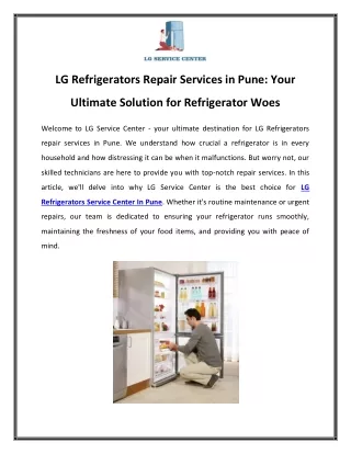 LG Refrigerators Repair Services in Pune Your Ultimate Solution for Refrigerator Woes