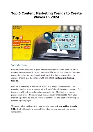 Top 6 Content Marketing Trends To Create Waves In 2024