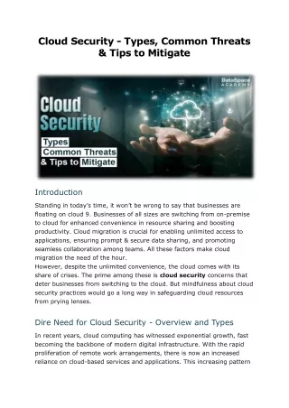 Cloud Security - Types, Common Threats & Tips To Mitigate