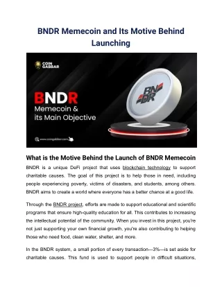 BNDR Memecoin and Its Motive Behind Launching