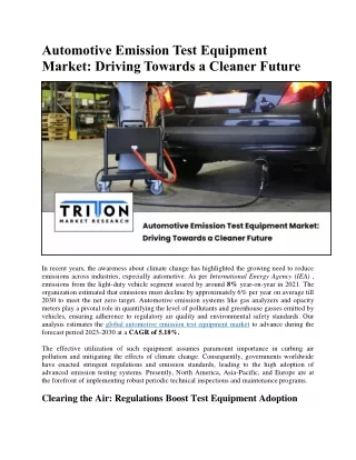 Automotive Emission Test Equipment Market: Driving Towards a Cleaner Future