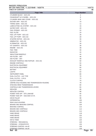 Massey Ferguson MF 254 TRACTOR, - 22210640 Parts Catalogue Manual Instant Download