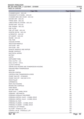 Massey Ferguson MF 254 TRACTOR, - 22210641 Parts Catalogue Manual Instant Download