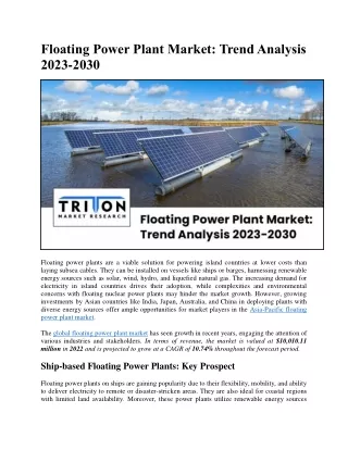 Floating Power Plant Market: Trend Analysis 2023-2030