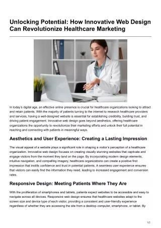 Unlocking Potential How Innovative Web Design Can Revolutionize Healthcare Marketing