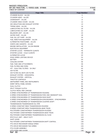 Massey Ferguson MF 265 TRACTOR, - 193552 (GB) Parts Catalogue Manual Instant Download