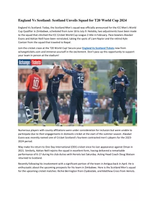 England Vs Scotland Scotland Unveils Squad for T20 World Cup 2024