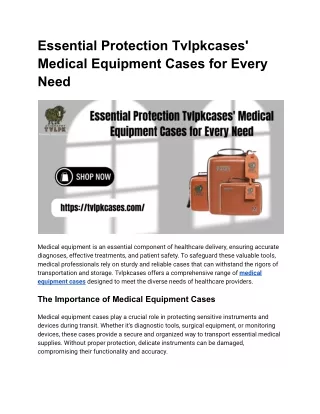 Essential Protection Tvlpkcases' Medical Equipment Cases for Every Need