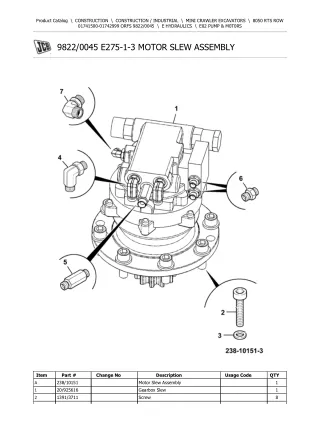 JCB 8050 RTS ROW ORFS Mini Crawler Excavator Parts Catalogue Manual (Serial Number 01741500-01742999)