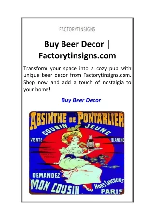 Buy Beer Decor  Factorytinsigns.com